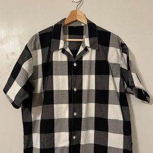 Muji Japan Boxy Cropped Gingham Camp Collar Shirt S-M